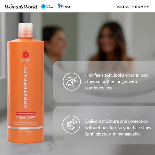 KERATHERAPY Keratin Infused Color Protect Conditioner, 33.8 fl. oz., 1000 ml - Gluten Free Color Protecting Conditioner for Color Treated Hair with Kerabond Technology, Red Raspberry Oil, Omega 3 & 6