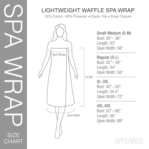 APPEARUS Women's Waffle Spa Bath Wrap - One Size (Fits S?L) - Lightweight, Quick-Dry Adjustable Towel Wrap with Snaps for Spa, Gym, Shower, and Travel