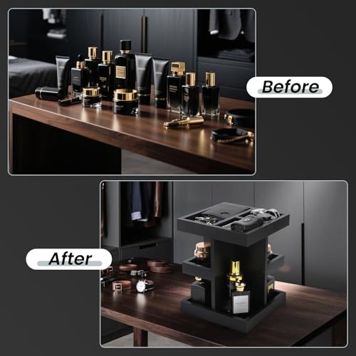 Black Wooden Cologne Organizer for Men | 360° Rotating