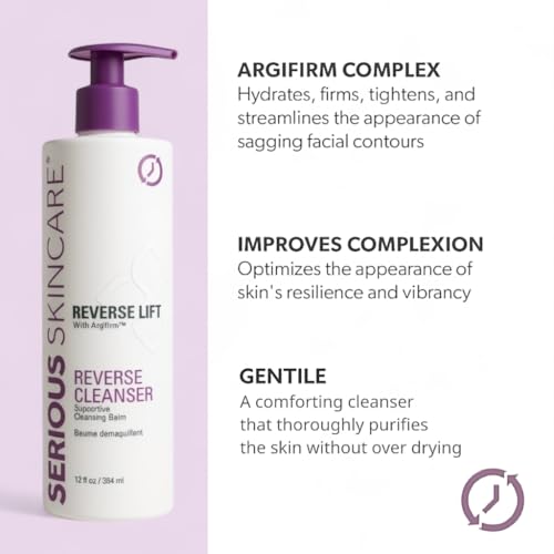 Serious Skincare Anti-Aging Reverse Lift Supportive Cleansing Balm, Hydrating Face Wash, Gentle Cleanser for Dry, Mature, Thin, Fragile Skin, Peptides - 12 Fl. Oz.