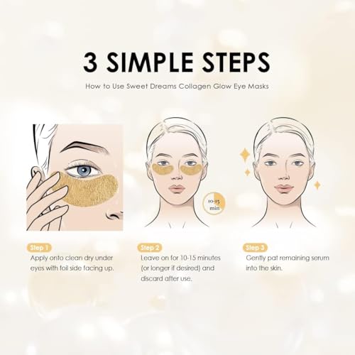 Sweet Dreams Collagen Glow Gold Eye Masks l Korean Under Eye Patches Puffy Eyes, Dark Circles & Wrinkles | Collagen, Niacinamide, Hyaluronic Acid & Peptides | Hydrating Eye Treatment& Self Beauty Care