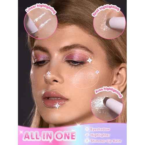 SHEGLAM Crystal Jelly Glaze Stick Eye Shadow Stick Eyeliner Brightener Pencil Crayon with Brush Easy to Blend Long Lasting Shimmer Eyeshadow-Rosy Gem