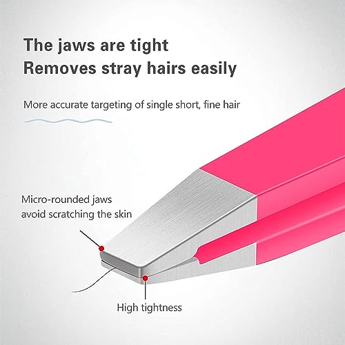 Pink Steel Tweezers Set - Eyebrow, Blackhead & Ingrown Hair Removal Tool