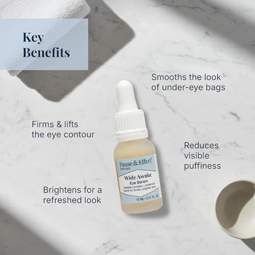 Pause & Effect Eye Serum for Menopausal Puffiness and Dark Circles, Lightweight Peptide and Ceramide Eye Treatment with Genistein and Centella for Hydration and Smoothing