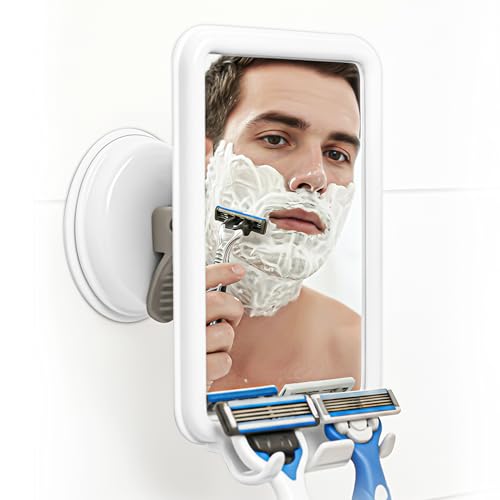 Fog-Free Shower Mirror with 360° Swivel & Razor Hooks