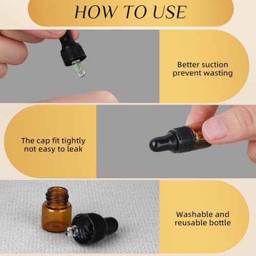 1ml Amber Glass Dropper Bottles - 36 Pack Essential Oil Containers
