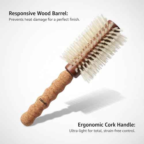 Professional 2.75" Blonde Boar Bristle Round Brush | Ergonomic Cork Grip & Wooden Barrel | Gentle Tension for Fine Hair Blowouts | Frizz-Free Volume & Shine | Premium Beauty Gift for Her