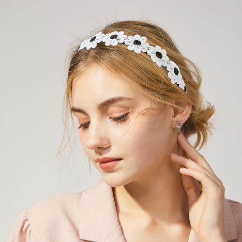 Totelux Flower Headband Black Embroidery Daisy Hair Bands Cute Flowers Hair Accessories for Women Girls Spring Birthday Party Supplies