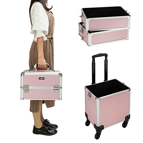 Mefeir 4-in-1 Rolling Makeup Train Case with Wheels, Pink