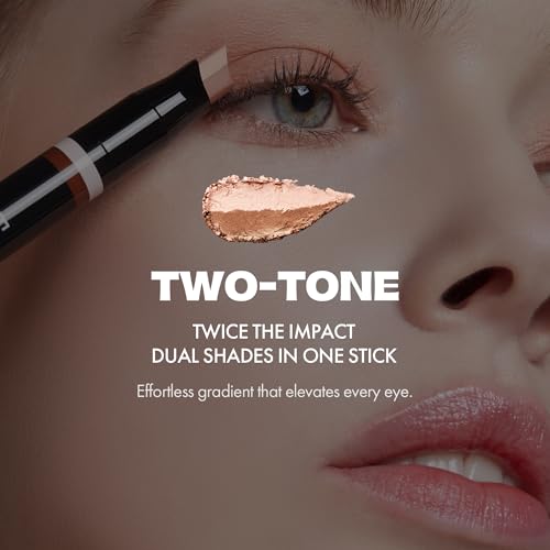 Blanc Double Shadow Stick - 48HR Long Lasting Dual-Tone Eye Shadow Pencil - Combines Glitter w/Soft Matte or Shimmer - Waterproof & Smudge-Proof Eyeshadow Makeup 0.05 oz (#01 Gold-Espresso)