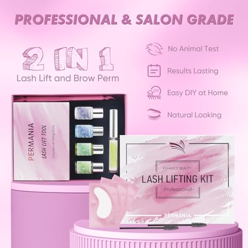 PERMANIA Lash Lift Kit, Professional Eyelash Perm Kit for Beginners Friendly Last up to 6 Weeks Salon Grade Brow Lamination Kit with Lash Lift Glue