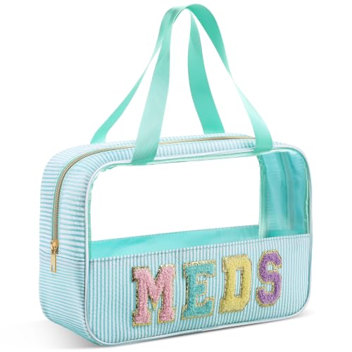 Sanwuta Seersucker Makeup Bag with Handle - Clear Cosmetic Organizer