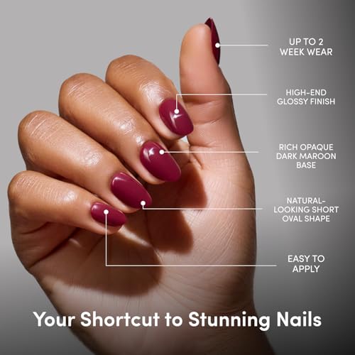 Glamnetic Short Oval Press On Nails - Dark Maroon 30 Set