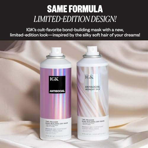 IGK Hair Treatment Full Size Set | Antisocial Dry Hair Mask + Good Behavior Spirulina Spray | Overnight Bond-Building + Keratin Like Smoothing Spray | Set of 2 - New and Improved Scent