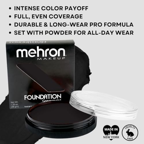 Mehron Greasepaint Foundation Makeup Black 1.25 oz