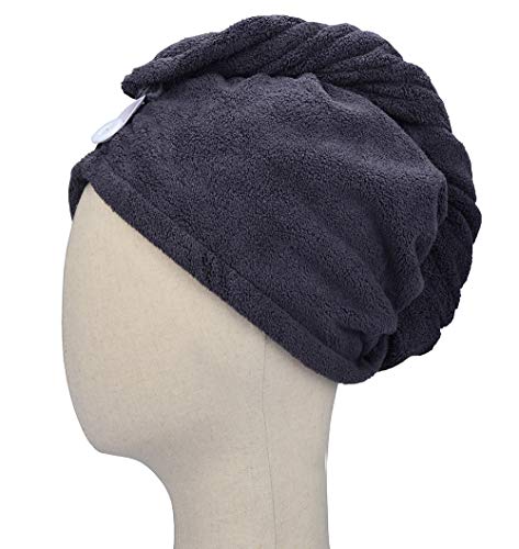 HOPESHINE Microfiber Hair Drying Towel Turban Twist for Long Hair Magic Instant Dry Hair Towel Wrap Fast Drying Absorbent Cap Great Gift for Women and Girls 2-Pack Dark Grey + Light Grey