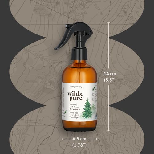 Wild & Pure EWG Verified All-Natural Spray Body Wash (8oz) | pH Balanced, Microbiome-Friendly & Plant-Based | No-Rinse Cleanser, Deodorizer, Moisturizer For Face, Hands, Body | Refillable Skincare