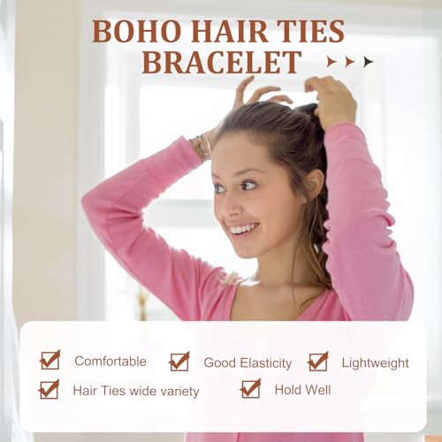 KIEGMIA 20 PCS Boho Hair Accessories: 10 Styles Bracelet Hair Ties for Thin and Thick Hair, No Damage Elastics, Cute Bands for Women and Girls, Ponytail Holders