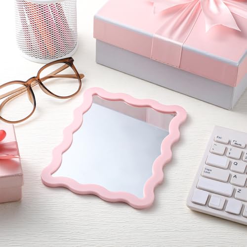Magnetic Locker Mirror 5x7 Pink Scalloped Real Glass