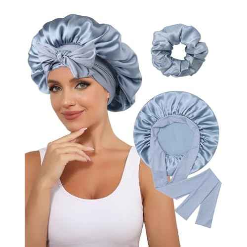 100% Mulberry Silk Bonnet for Women Hair Bonnet for Sleeping with Hair Scrunchy Elastic Tie Band Night Cap