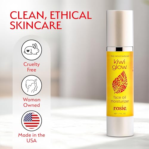 Kiwi Glow Rosie Vegan Face Oil ? Fast-Absorbing Anti-Aging Glow Serum for Balanced Radiant Skin ? Plant-Based Rose Clary Sage Sesame ? Cruelty-Free USA Made ? 1.7 oz