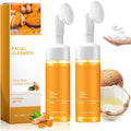 2Pcs Glow Wash Turmeric Facial Cleanser With Brush, Deep Cleansing Exfoliating Turmeric Foaming Face Wash, for All Skin.