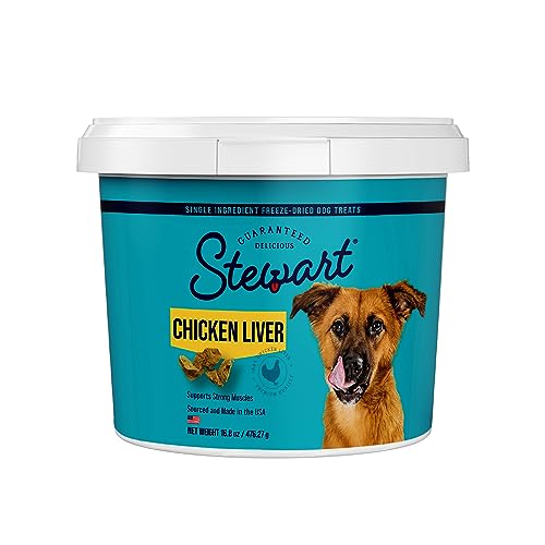 Stewart Freeze Dried Dog Treats, Chicken Liver, 16.8 oz Grain Free & Gluten Free, Resealable Tub, Single Ingredient, Training Treat in Beef Liver, Salmon, Chicken Liver & Chicken Breast 4, 14, 21 oz