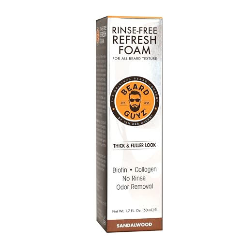 Beard Guyz Rinse?Free Refresh Foam ? Waterless Beard Cleanser & Refresher ? No?Rinse Beard Wash Foam with Biotin & Collagen ? Portable Beard Freshener (1.7?oz)
