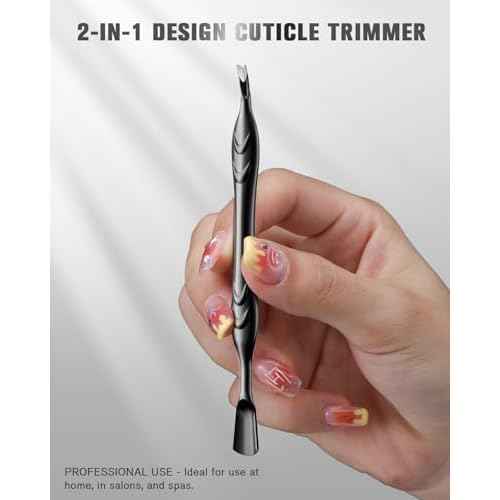 FERYES Cuticle Pusher with Fork, 2-in-1 Cuticle Trimmer Nail Care Tool, Stainless Steel Cuticle Remover Tool for Manicures and Pedicures -Black
