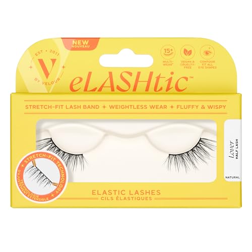 eLASHtic¢â Lashes, Half Lashes, Strip Eyelashes, Natural Wispy Lashes, Fake Eyelashes, Elastic Lash Band, Flared & Natural Volume (Lover) Half Lash