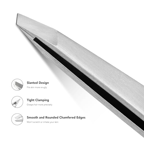 Cut it Precision Tweezers Set with Travel Case - Pointed & Slant Tips for Eyebrow & Facial Hair Removal