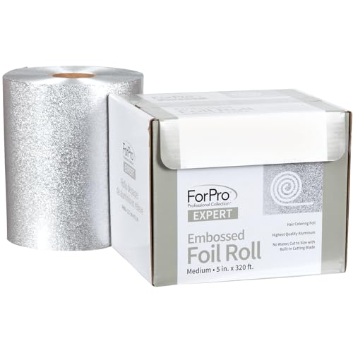 ForPro Professional Collection Expert Embossed Aluminum Foil Roll, 320 Ft Hair Foils for Color Application and Highlighting Services, Silver, Medium, 5W