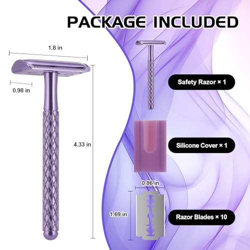 Lightweight Purple Safety Razor for Women with 10 Blades