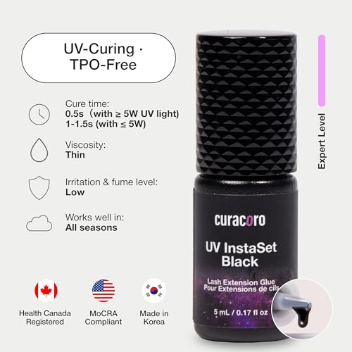 Curacoro UV Lash Glue - Instant Curing Black Adhesive, 5ml