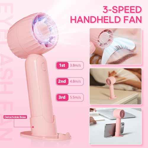 Buqikma Lash Cleaning Kit - Lash Shampoo Kit Eyelash Extension Cleanser for Extensions 60ML with Rechargeable Handheld Lash Fan Dryer Mascara Brush Rinse Bottle Makeup Cleansing Foam for Lash Care