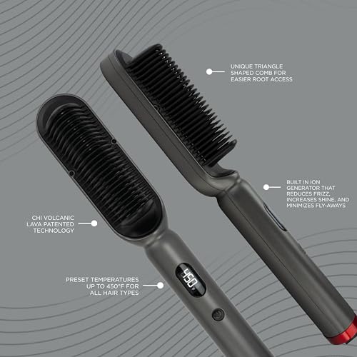 CHI Lava TriLume Heated Brush, Triangle-Shaped Comb for Natural Waves & Volume, Easy & Gentle Root Access, Reduces Frizz & Increases Shine