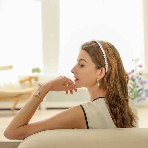 7 Pcs Headbands for Women Non Slip Headband Brown Knotted Headband for Women Pearl Headbands Different Fashion Headbands Hair Accessories