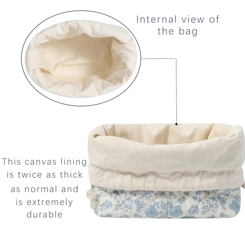 Quilted Cotton Drawstring Makeup Bag with Canvas Lining