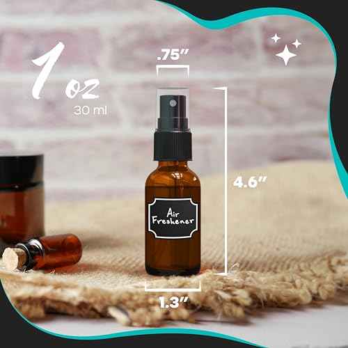 Nevlers Amber Glass Spray Bottles Small 1 Oz 48 PK | Mini Spray Bottle Set w/Amber Bottles, Shrink Wrap, Labels, Marker, Funnel & Brush | Travel Size Mist Bottle For Use as Oil Mister & Hair Mister