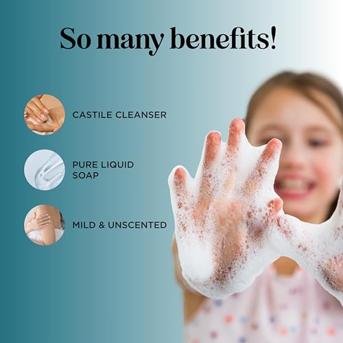 Castile Soap Liquid Unscented Cleanser - Liquid Castile Soap for Dry Sensitive Skin Care Routine and All Purpose Cleaner with Hydrating Glycerin for Hair and Skin - Hair Face and Body Soap Liquid