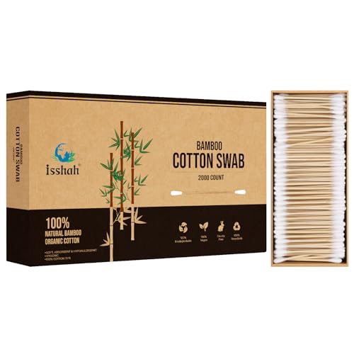 Isshah Organic Bamboo Cotton Swabs - Double Tip Biodegradable (2000 Count)