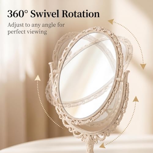 Vintage Beige Tabletop Makeup Mirror with 360° Swivel