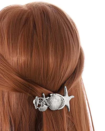 Zeshimb Boho Starfish Hair Clips Seashell Starfish Hair Barrette Clips Silver Shell Barrette Hairpin Vintage Starfish Metal Hairclips Accessory for Women and Girls