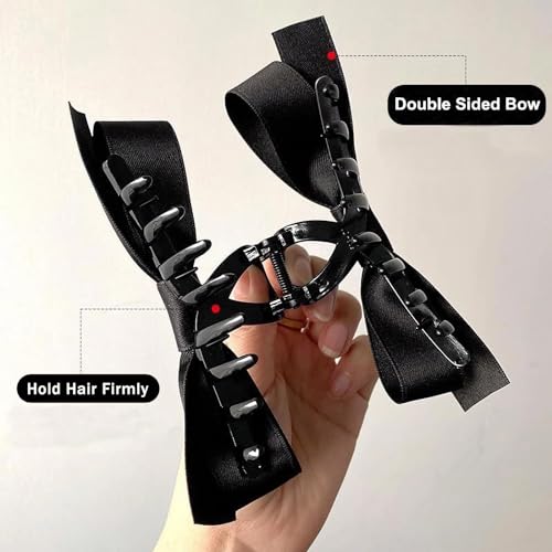 Black Bow Claw Clips for Women, Non-slip Large Bow Hair Clips, Suitable for Thick and Thin Hair, Hair Accessories for Ladies and Girls (Black-Glossy)