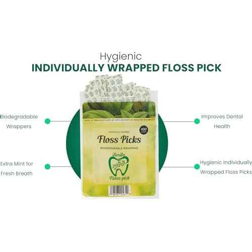 i-Smile Dental Floss Picks Individually Wrapped in Biodegradable Paper, Extra Mint Flavor, Promotes Gum Health, Shred Resistent