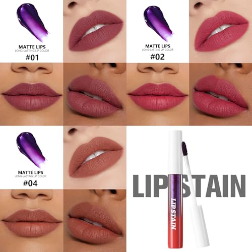 evpct 3Pcs Matte Lip Stain Set - Long Lasting Waterproof Color
