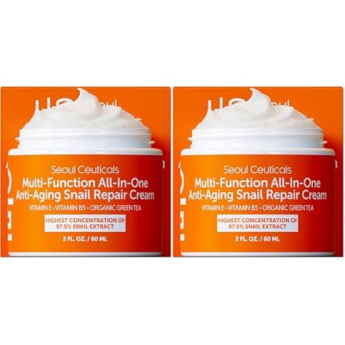 SeoulCeuticals Snail Mucin Moisturizer 97.5% - Korean Skin Care Snail Repair Cream - Day & Night Anti Aging K Beauty Skincare Cruelty Free 2oz (Pack of 2)