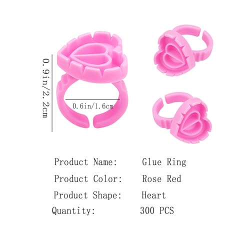 300PCS Disposable Glue Rings for Eyelash Extensions - Smart Holder Cups With Lovely Shape Lash Fan Blossom - Rose Red