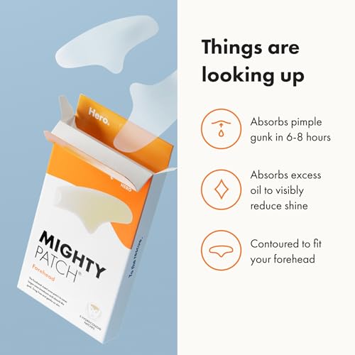 Hero Cosmetics Mighty Patch¢â Forehead Patch - Hydrocolloid Acne Pimple Patch, Contoured to Cover Larger Area of Zits and Blemishes - Drug-Free and Suitable for Sensitive Skin (5 Count)