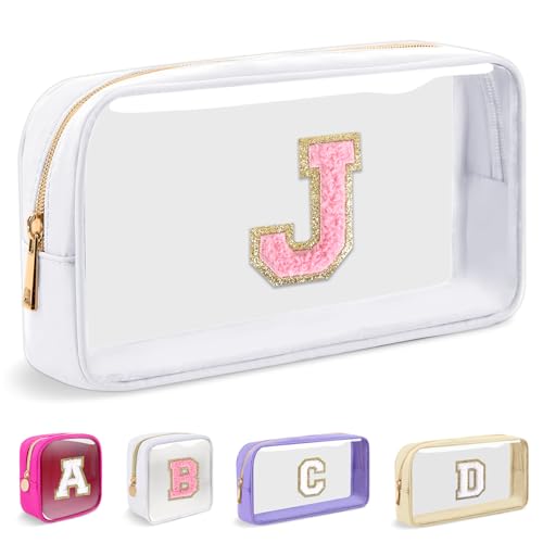 Personalized Initial Clear Makeup Bag | Chenille Letter Design